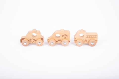 Natural Wooden Emergency Vehicles Set